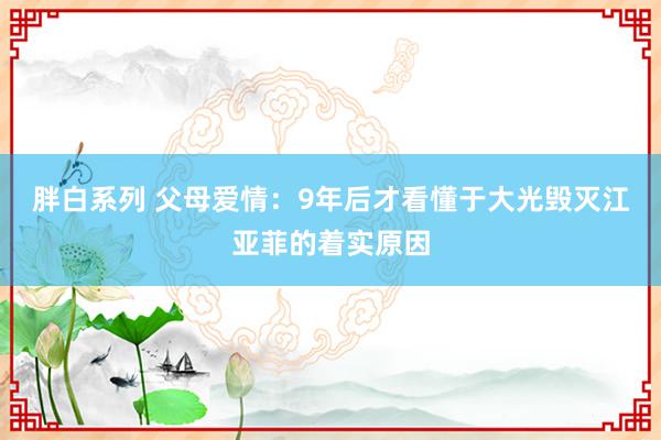 胖白系列 父母爱情：9年后才看懂于大光毁灭江亚菲的着实原因