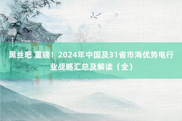 黑丝吧 重磅！2024年中国及31省市海优势电行业战略汇总及解读（全）